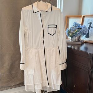 PINK TARTAN White Tunic Shirt Dress with Black Piping sz 8